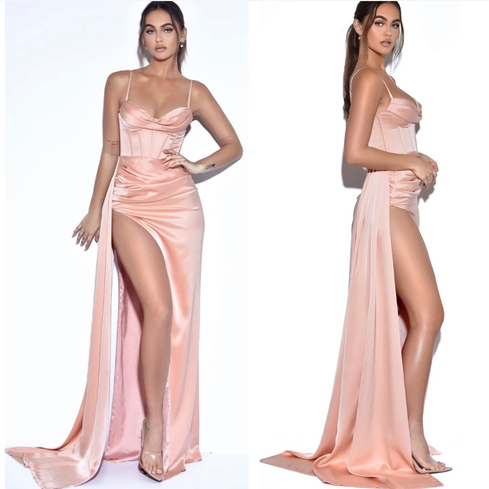 Satin Spaghetti-Strap Maxi Dress in Blush Pink